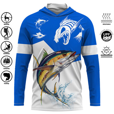 Vīriešu brīvdabas makšķerēšanas krekls, sauļošanās džemperis ar kapuci, ērts sporta krekls, aizsargājošs augšpuse mitrumu uzsūcoša makšķerēšana okeānā