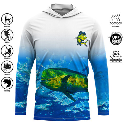 Vīriešu brīvdabas makšķerēšanas krekls, sauļošanās džemperis ar kapuci, ērts sporta krekls, aizsargājošs augšpuse mitrumu uzsūcoša makšķerēšana okeānā