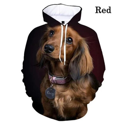 Sügis- ja talv 3d Taks Koer Loomaprint Hoodie Meeste Naiste Unisex Lahe Mood Pikkade varrukatega Pusad Pusad Pullover