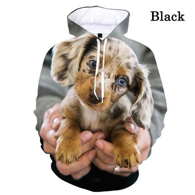 Sügis- ja talv 3d Taks Koer Loomaprint Hoodie Meeste Naiste Unisex Lahe Mood Pikkade varrukatega Pusad Pusad Pullover