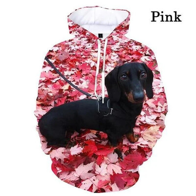 Sügis- ja talv 3d Taks Koer Loomaprint Hoodie Meeste Naiste Unisex Lahe Mood Pikkade varrukatega Pusad Pusad Pullover