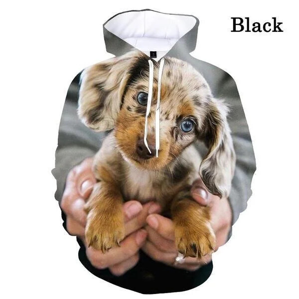 Sügis- ja talv 3d Taks Koer Loomaprint Hoodie Meeste Naiste Unisex Lahe Mood Pikkade varrukatega Pusad Pusad Pullover