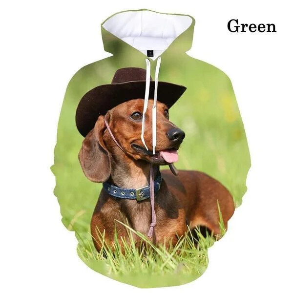 Sügis- ja talv 3d Taks Koer Loomaprint Hoodie Meeste Naiste Unisex Lahe Mood Pikkade varrukatega Pusad Pusad Pullover