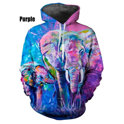2023-as férfi, állati olajfestmény, elefánt, 3D nyomtatással ellátott kapucnis, legújabb divat, téli uniszex, alkalmi Harajuku szórakoztató pulóver