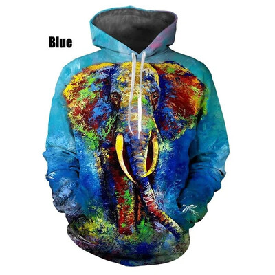 2023-as férfi, állati olajfestmény, elefánt, 3D nyomtatással ellátott kapucnis, legújabb divat, téli uniszex, alkalmi Harajuku szórakoztató pulóver