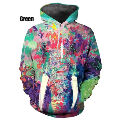 2023-as férfi, állati olajfestmény, elefánt, 3D nyomtatással ellátott kapucnis, legújabb divat, téli uniszex, alkalmi Harajuku szórakoztató pulóver