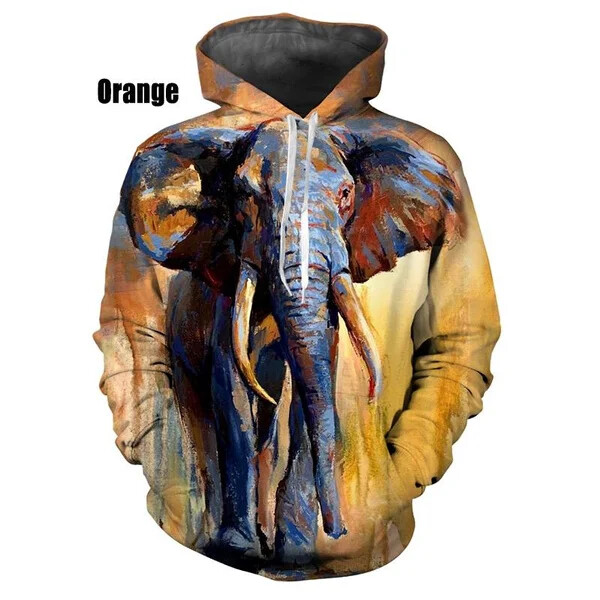 2023-as férfi, állati olajfestmény, elefánt, 3D nyomtatással ellátott kapucnis, legújabb divat, téli uniszex, alkalmi Harajuku szórakoztató pulóver
