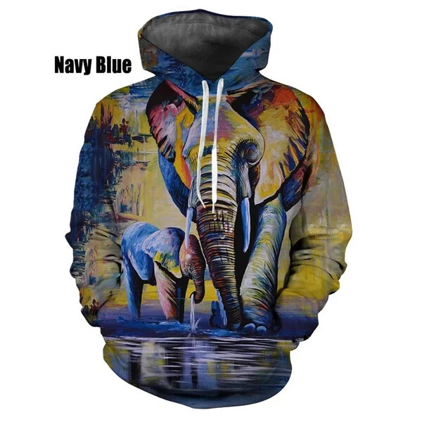2023-as férfi, állati olajfestmény, elefánt, 3D nyomtatással ellátott kapucnis, legújabb divat, téli uniszex, alkalmi Harajuku szórakoztató pulóver