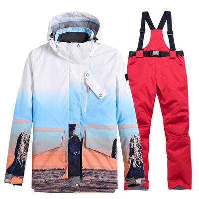 Sieviešu sniega kostīms ūdensizturīgs vēja necaurlaidīgs ziemas kostīms snovbordam Apģērbs slēpju komplekti jakas Bikses Unisex Sk048