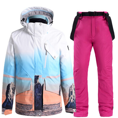 Sieviešu sniega kostīms ūdensizturīgs vēja necaurlaidīgs ziemas kostīms snovbordam Apģērbs slēpju komplekti jakas Bikses Unisex Sk048