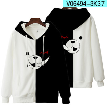 Dangan Ronpa Danganronpa 2 Monokuma Black amp White Bear Унисекс 3D суичър с качулка Ученическа униформа Cosplay Zipper Hooded