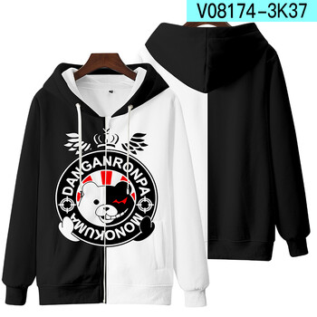 Dangan Ronpa Danganronpa 2 Monokuma Black amp White Bear Унисекс 3D суичър с качулка Ученическа униформа Cosplay Zipper Hooded