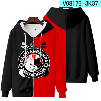 Dangan Ronpa Danganronpa 2 Monokuma Black amp White Bear Унисекс 3D суичър с качулка Ученическа униформа Cosplay Zipper Hooded