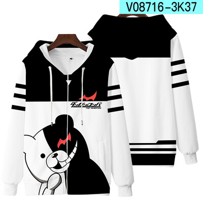Dangan Ronpa Danganronpa 2 Monokuma Black amp White Bear Hanorac unisex 3D Hanorac Uniforma școlară Cosplay Fermoar Glugă