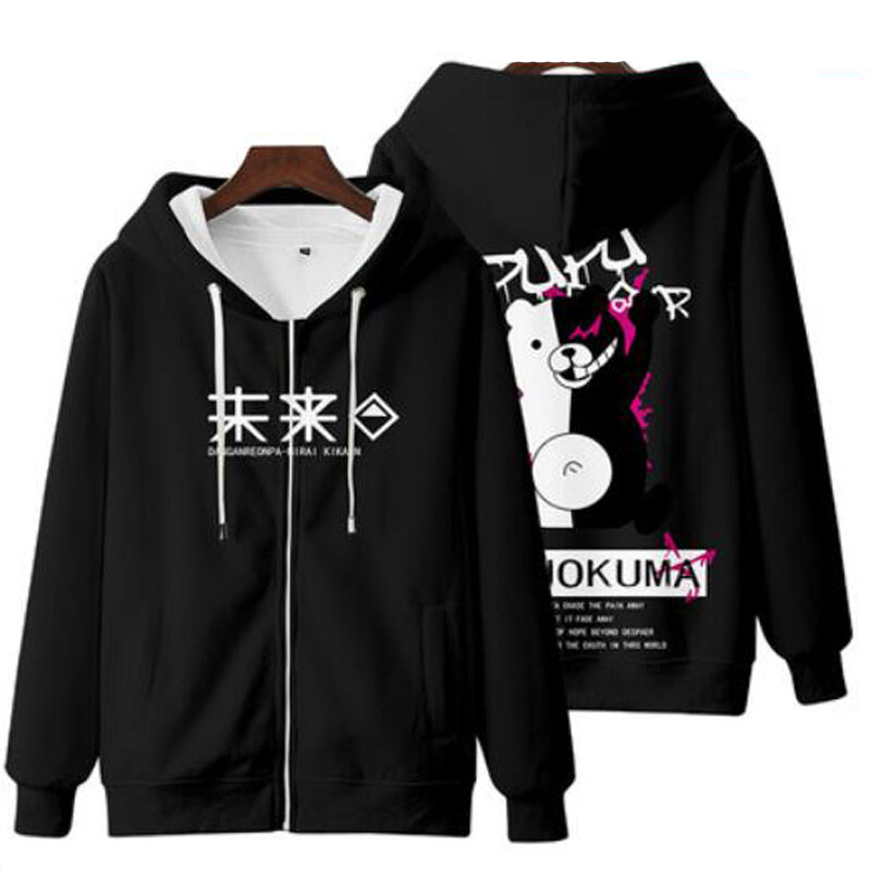 Dangan Ronpa Danganronpa 2 Monokuma Black amp White Bear Hanorac unisex 3D Hanorac Uniforma școlară Cosplay Fermoar Glugă