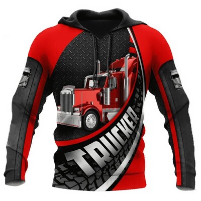 Jesenski muški pulover s 3D printanim uzorkom teških kamiona Muška majica s kapuljačom Trkaća muška odjeća Modna majica s kratkim rukavima Ležerna prevelika majica