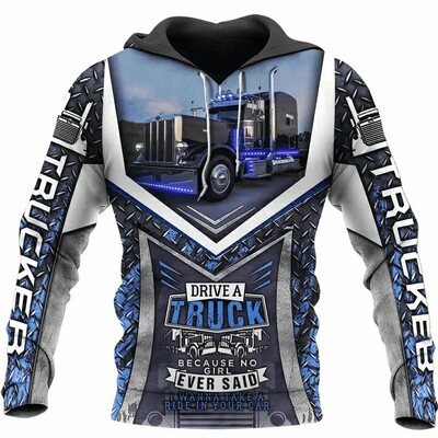 Jesenski muški pulover s 3D printanim uzorkom teških kamiona Muška majica s kapuljačom Trkaća muška odjeća Modna majica s kratkim rukavima Ležerna prevelika majica