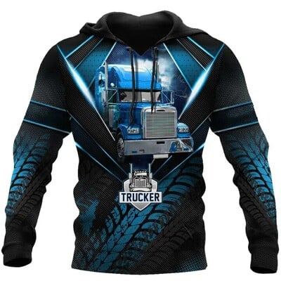 Jesenski muški pulover s 3D printanim uzorkom teških kamiona Muška majica s kapuljačom Trkaća muška odjeća Modna majica s kratkim rukavima Ležerna prevelika majica