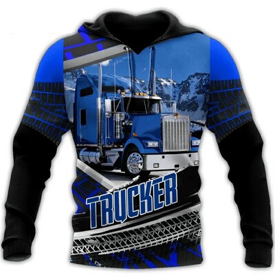 Jesenski muški pulover s 3D printanim uzorkom teških kamiona Muška majica s kapuljačom Trkaća muška odjeća Modna majica s kratkim rukavima Ležerna prevelika majica