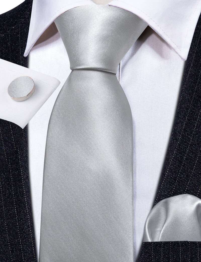 Barry.Wang sudrabaini pelēks zīda vīriešu kaklasaite kabatlakats aproču pogas žakarda Solid Paisley ziedu kaklasaite vīriešu kāzu biznesam