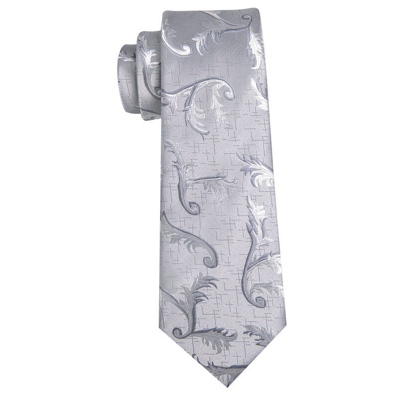 Barry.Wang sudrabaini pelēks zīda vīriešu kaklasaite kabatlakats aproču pogas žakarda Solid Paisley ziedu kaklasaite vīriešu kāzu biznesam