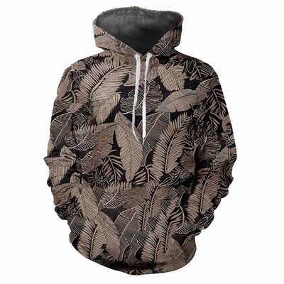 Moderns vīriešu kapuci ar apdrukātu ziedu un augu raksti Digitālā druka ikdienišķa bieza auduma topi ar kapuci ar garām piedurknēm