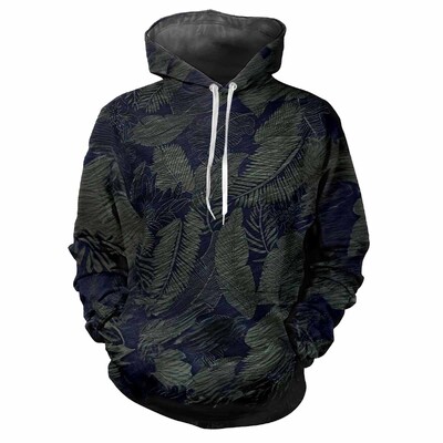 Moderns vīriešu kapuci ar apdrukātu ziedu un augu raksti Digitālā druka ikdienišķa bieza auduma topi ar kapuci ar garām piedurknēm