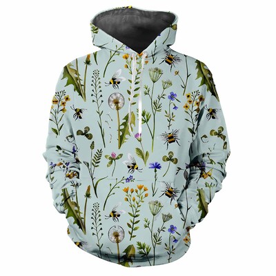 Moderns vīriešu kapuci ar apdrukātu ziedu un augu raksti Digitālā druka ikdienišķa bieza auduma topi ar kapuci ar garām piedurknēm