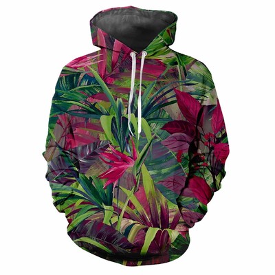 Moderns vīriešu kapuci ar apdrukātu ziedu un augu raksti Digitālā druka ikdienišķa bieza auduma topi ar kapuci ar garām piedurknēm