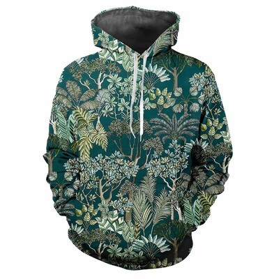 Moderns vīriešu kapuci ar apdrukātu ziedu un augu raksti Digitālā druka ikdienišķa bieza auduma topi ar kapuci ar garām piedurknēm