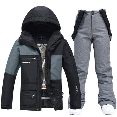 Muškarci Žene Skijaška jakna s kapuljačom Komplet skijaških hlača Zimske debljine Tople, otporne na vjetar Vodootporne Hlače za sportove na otvorenom Snowboard Snježni kaput