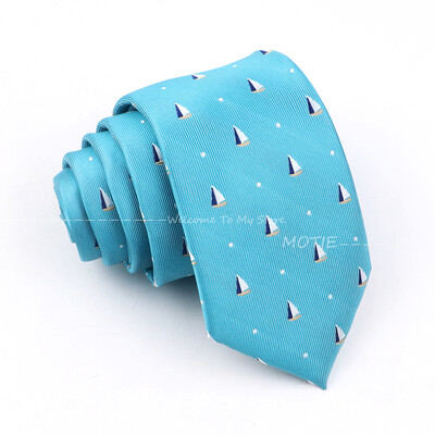 Cravată minunată din poliester, albastru, model de barci cu pânze mici, cravată pentru bărbați, petrecere de nuntă, îmbrăcăminte zilnică, cămașă, costum, accesoriu, cadou