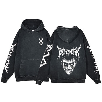 Berserk Аниме Acid Washed Hoodie Мъжко облекло Ретро памучни суитчъри Дамски хип-хоп суичъри с качулка Y2K Дрехи извънгабаритни