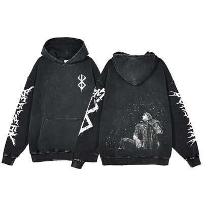 Berserk Anime Acid Washed Hoodie Ανδρικά ρούχα Vintage Βαμβακερές κουκούλες Γυναικείες μπλούζες με κουκούλα χιπ χοπ Y2K Ρούχα υπερμεγέθη