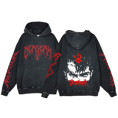Berserk Anime Acid Washed Hoodie Ανδρικά ρούχα Vintage Βαμβακερές κουκούλες Γυναικείες μπλούζες με κουκούλα χιπ χοπ Y2K Ρούχα υπερμεγέθη