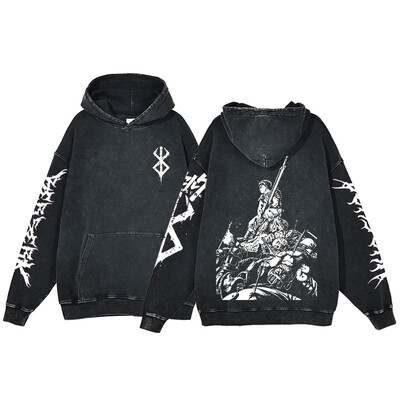 Berserk Anime Acid Washed Hoodie Ανδρικά ρούχα Vintage Βαμβακερές κουκούλες Γυναικείες μπλούζες με κουκούλα χιπ χοπ Y2K Ρούχα υπερμεγέθη