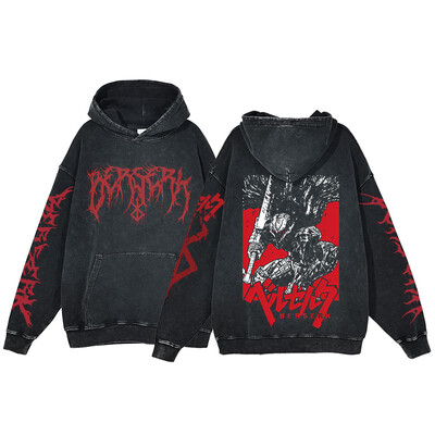 Berserk Anime Acid Washed Hoodie Ανδρικά ρούχα Vintage Βαμβακερές κουκούλες Γυναικείες μπλούζες με κουκούλα χιπ χοπ Y2K Ρούχα υπερμεγέθη