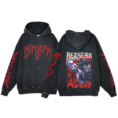 Berserk Anime Acid Washed Hoodie Ανδρικά ρούχα Vintage Βαμβακερές κουκούλες Γυναικείες μπλούζες με κουκούλα χιπ χοπ Y2K Ρούχα υπερμεγέθη