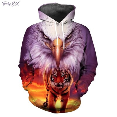 Vīriešu sporta krekli Ērglis un vilks Print Street Sports Y2k Hoodies Outdoor Ikdienas Kangaroo Kabatas topi ar garām piedurknēm Vīriešu apģērbi