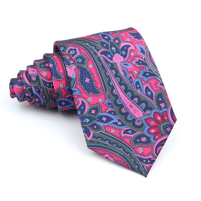 Nova kravata Vintage Kravata od mikrovlakana Cvjetni print Kravata Crveno Plava Glod Svadbena zabava Uredski dar za muškarce Karirana točkasta kravata s pajslijem