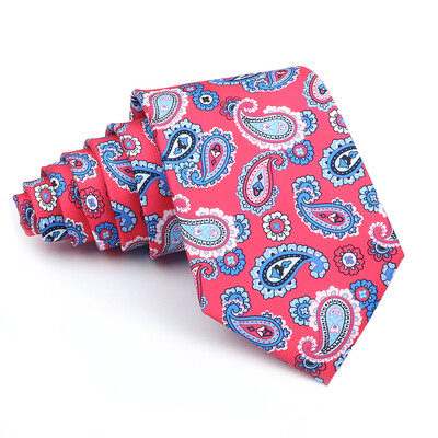 Nova kravata Vintage Kravata od mikrovlakana Cvjetni print Kravata Crveno Plava Glod Svadbena zabava Uredski dar za muškarce Karirana točkasta kravata s pajslijem