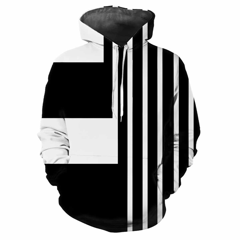 Hanoră cu glugă pentru bărbați la modă, cu modele de carouri negre, imprimare digitală, ocazional, cu mâneci lungi, cu glugă, din stofă groasă