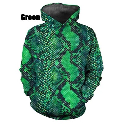 Férfi kapucnis pulóver 3D nyomtatással Kígyóbőr mintás pulóverek Férfi Női Alkalmi Nagy méretű Pullover Print Pulóverek Utcai ruházati felsők