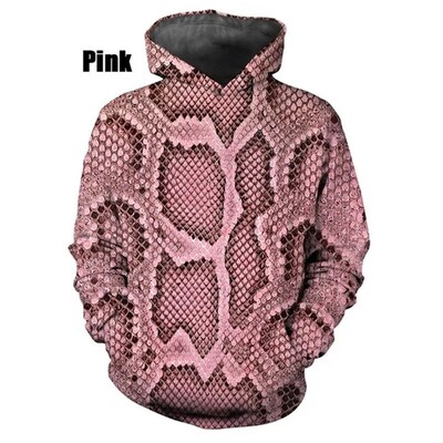 Férfi kapucnis pulóver 3D nyomtatással Kígyóbőr mintás pulóverek Férfi Női Alkalmi Nagy méretű Pullover Print Pulóverek Utcai ruházati felsők