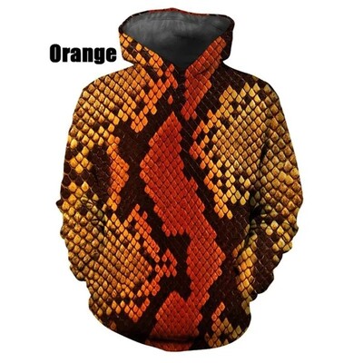Férfi kapucnis pulóver 3D nyomtatással Kígyóbőr mintás pulóverek Férfi Női Alkalmi Nagy méretű Pullover Print Pulóverek Utcai ruházati felsők