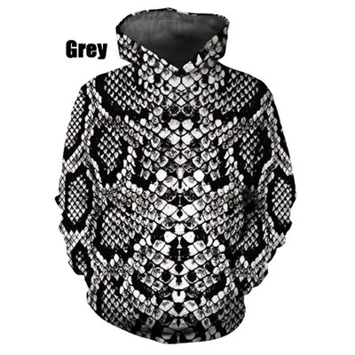 Férfi kapucnis pulóver 3D nyomtatással Kígyóbőr mintás pulóverek Férfi Női Alkalmi Nagy méretű Pullover Print Pulóverek Utcai ruházati felsők