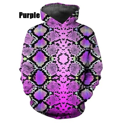 Férfi kapucnis pulóver 3D nyomtatással Kígyóbőr mintás pulóverek Férfi Női Alkalmi Nagy méretű Pullover Print Pulóverek Utcai ruházati felsők