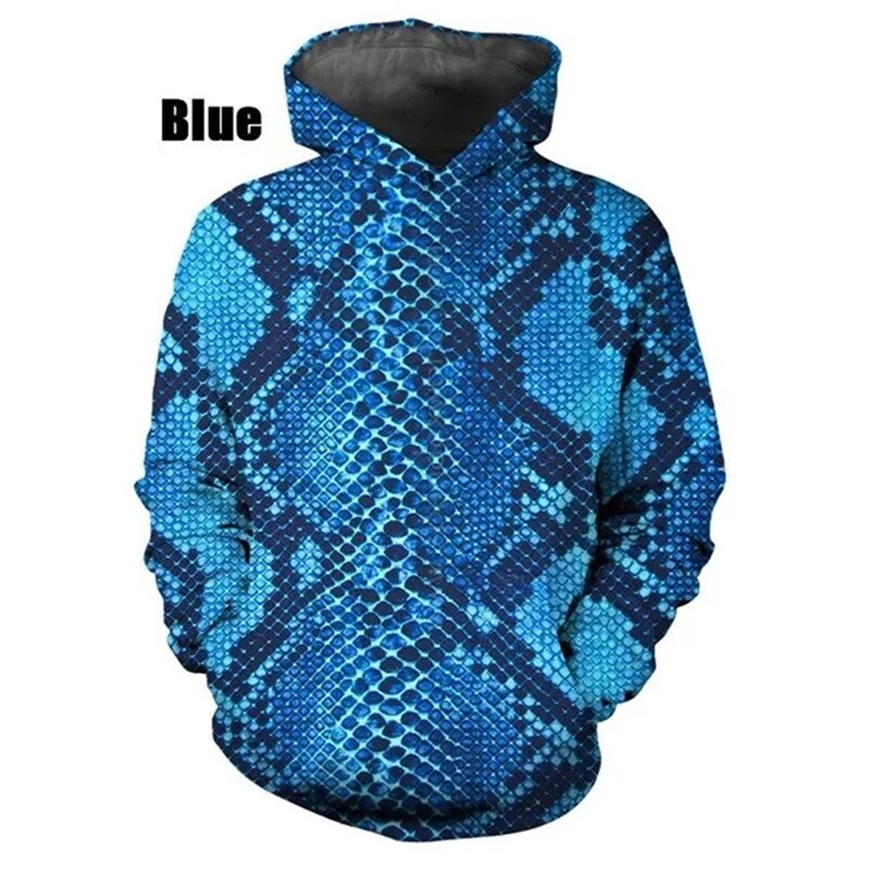Férfi kapucnis pulóver 3D nyomtatással Kígyóbőr mintás pulóverek Férfi Női Alkalmi Nagy méretű Pullover Print Pulóverek Utcai ruházati felsők