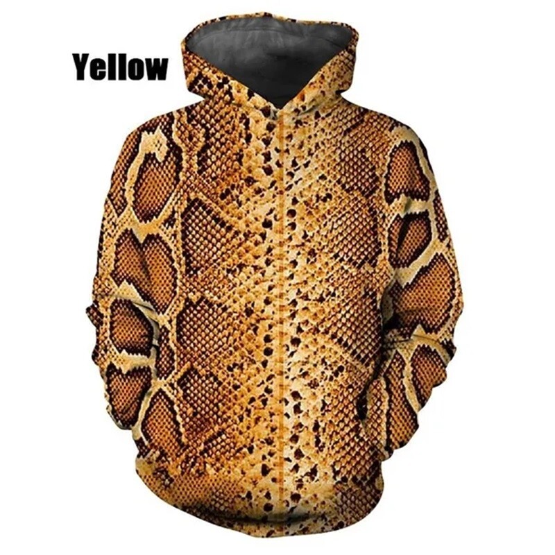 Férfi kapucnis pulóver 3D nyomtatással Kígyóbőr mintás pulóverek Férfi Női Alkalmi Nagy méretű Pullover Print Pulóverek Utcai ruházati felsők