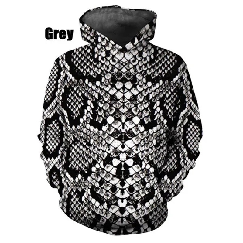 Férfi kapucnis pulóver 3D nyomtatással Kígyóbőr mintás pulóverek Férfi Női Alkalmi Nagy méretű Pullover Print Pulóverek Utcai ruházati felsők